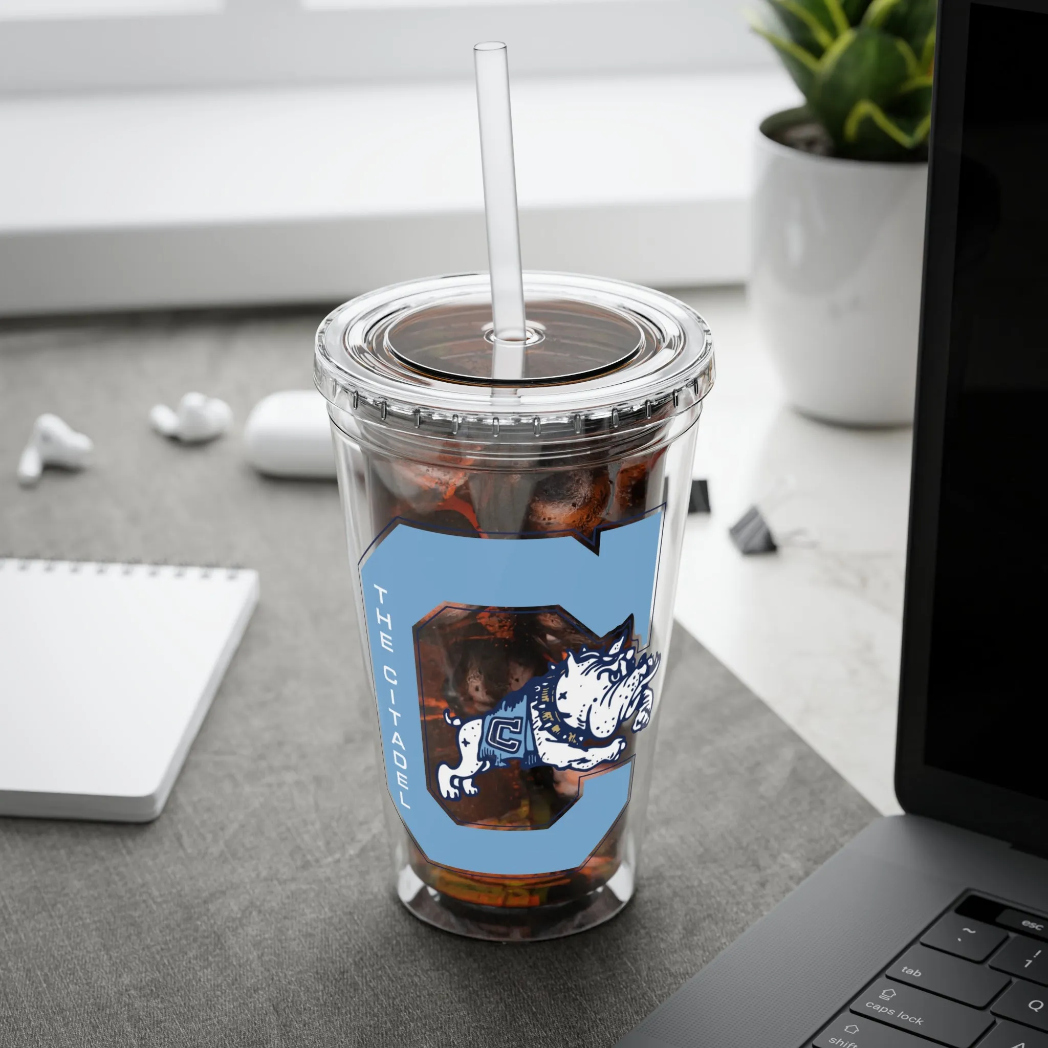 The Citadel, Vintage Jumping Bulldog, Sunsplash Tumbler with Straw, 16oz