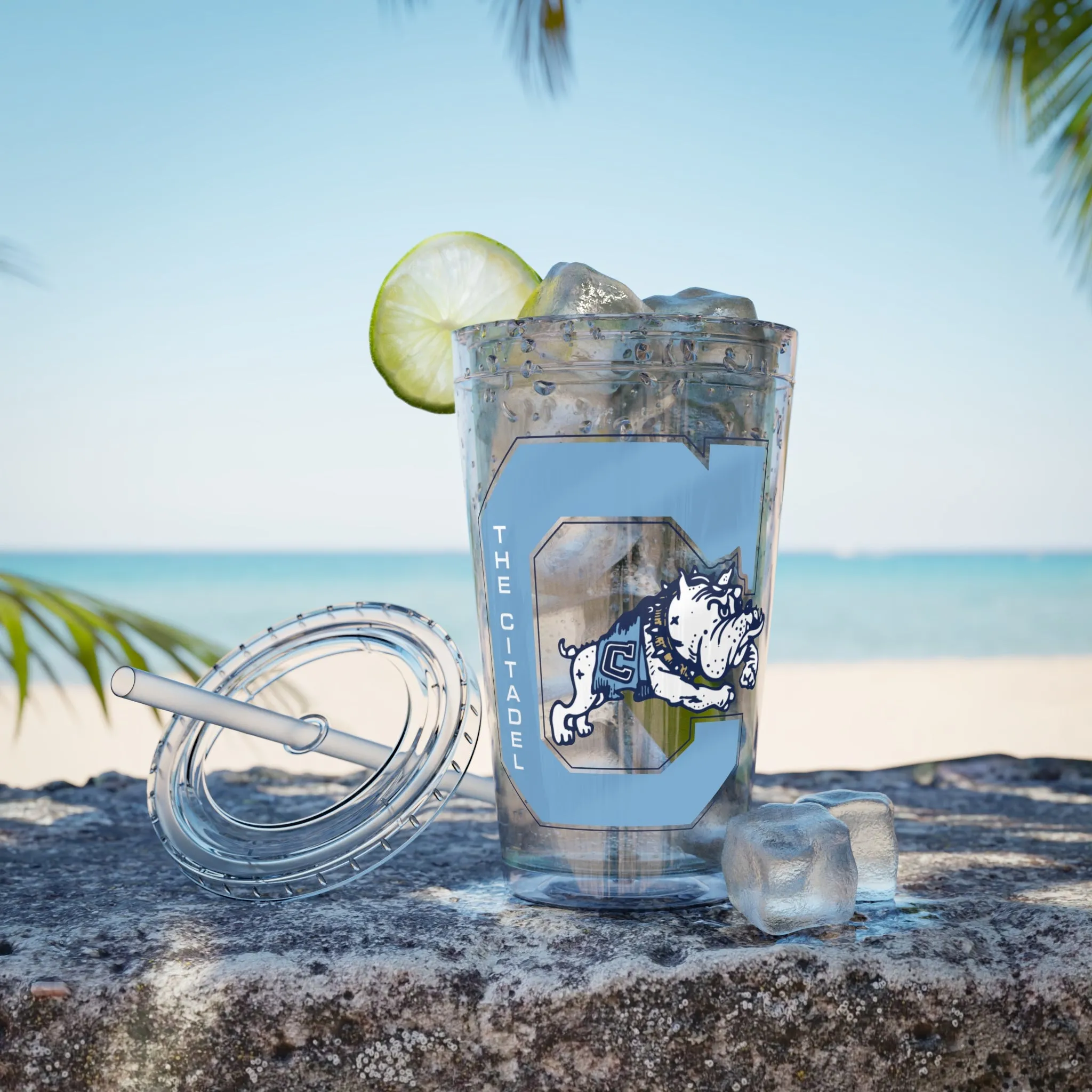 The Citadel, Vintage Jumping Bulldog, Sunsplash Tumbler with Straw, 16oz