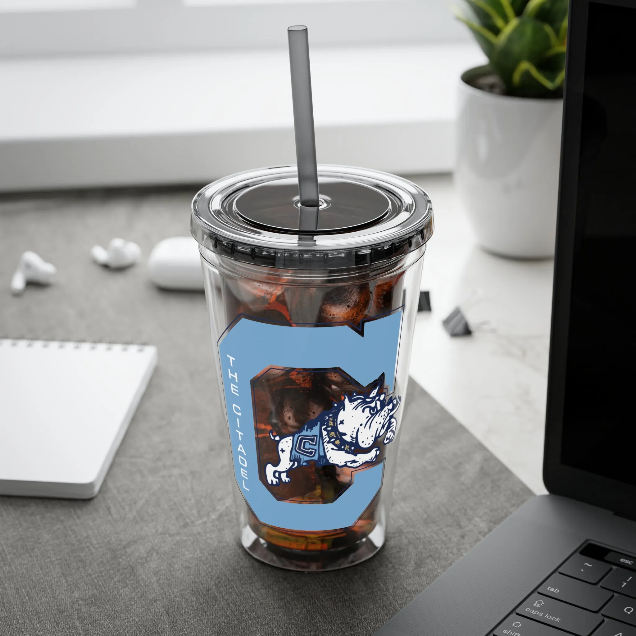 The Citadel, Vintage Jumping Bulldog, Sunsplash Tumbler with Straw, 16oz