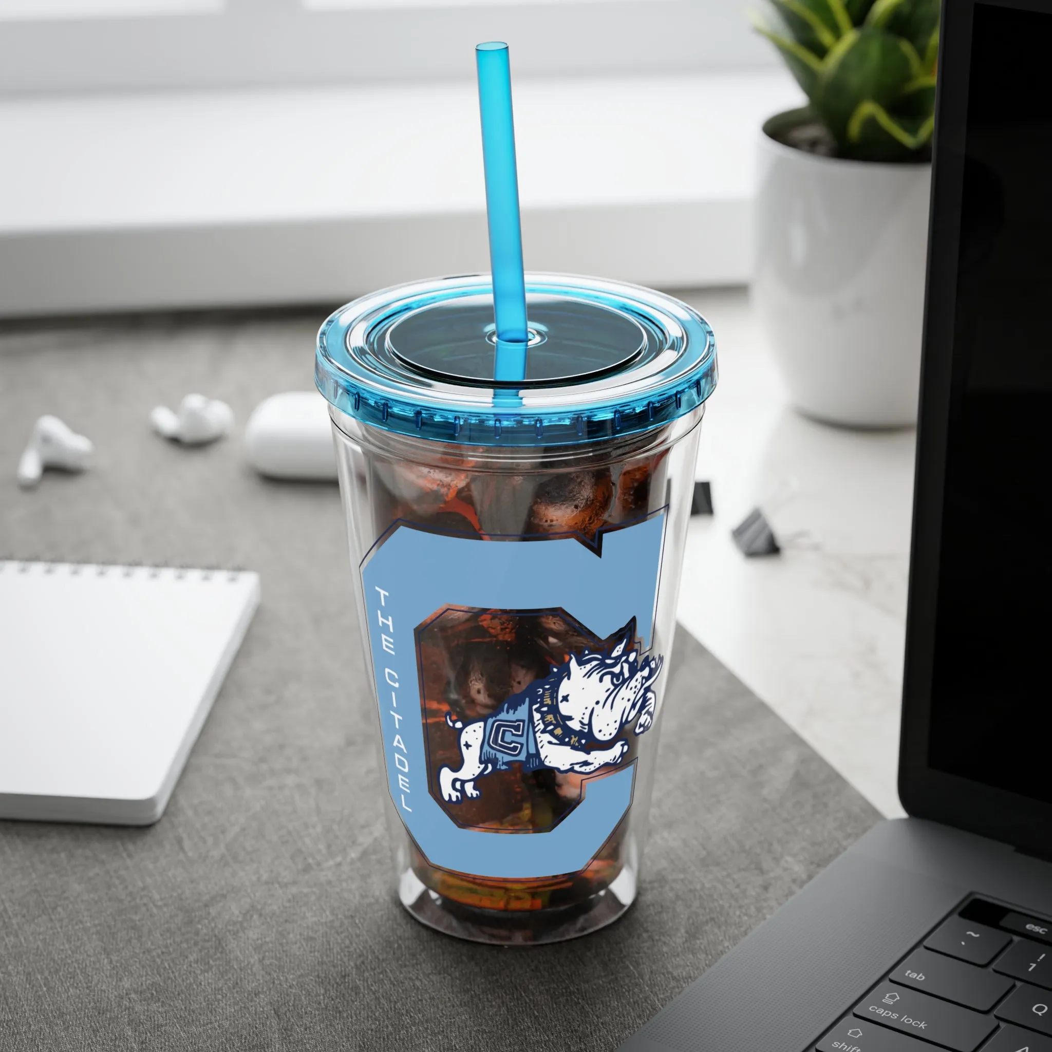 The Citadel, Vintage Jumping Bulldog, Sunsplash Tumbler with Straw, 16oz