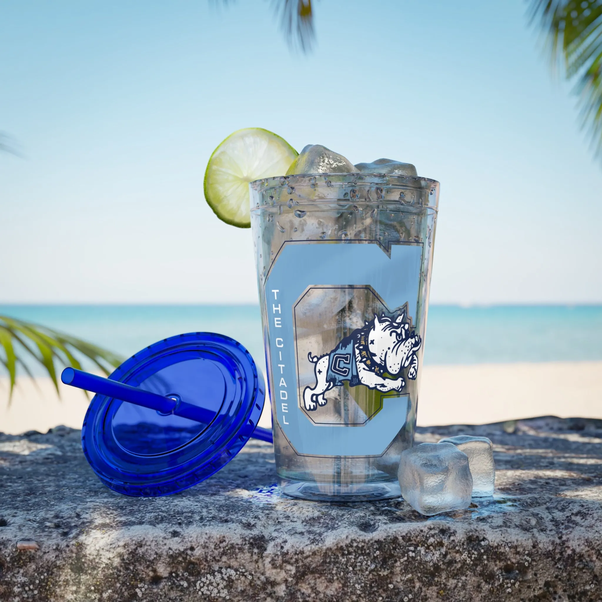 The Citadel, Vintage Jumping Bulldog, Sunsplash Tumbler with Straw, 16oz