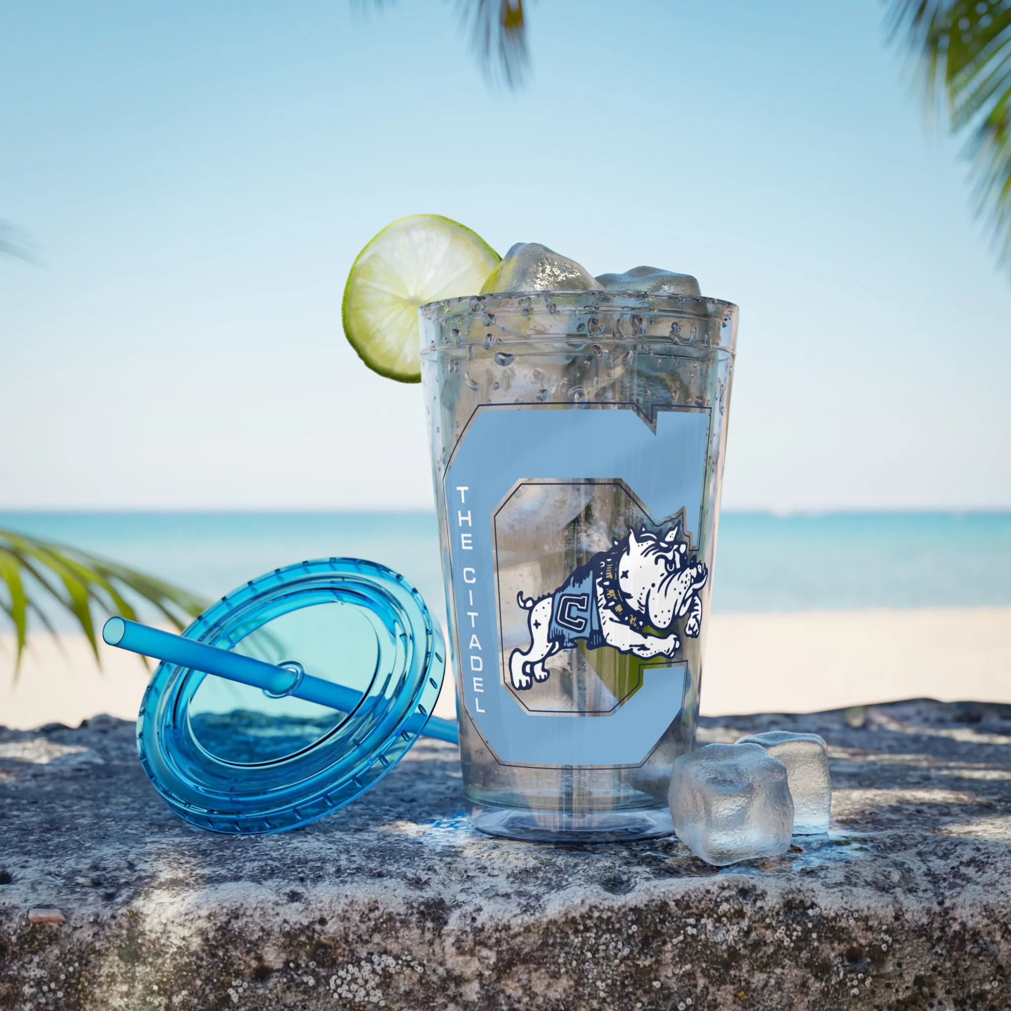 The Citadel, Vintage Jumping Bulldog, Sunsplash Tumbler with Straw, 16oz