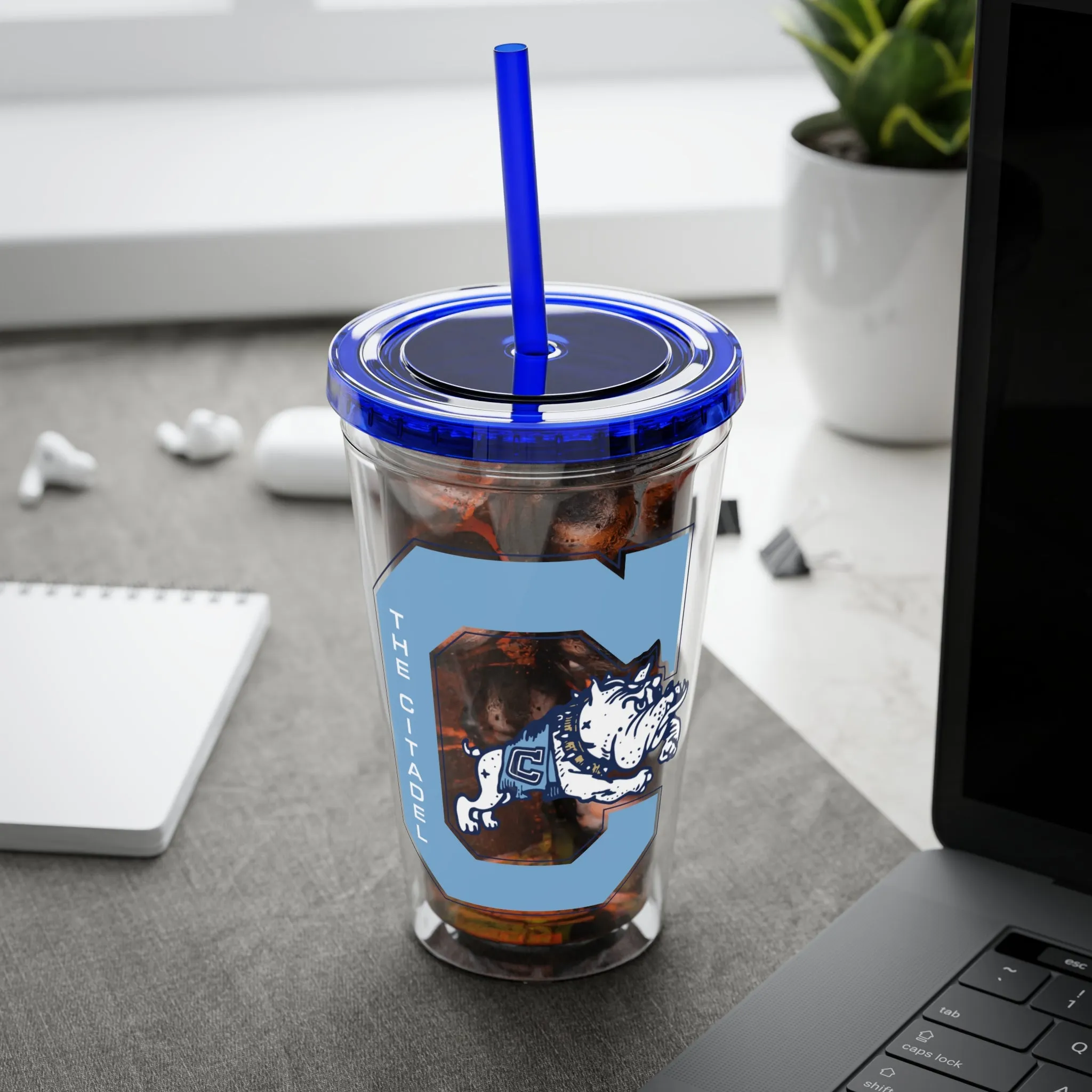 The Citadel, Vintage Jumping Bulldog, Sunsplash Tumbler with Straw, 16oz