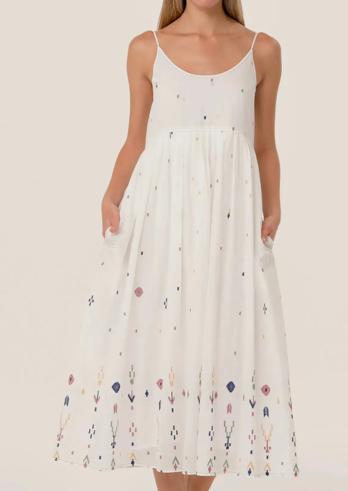 The Poppy - Embroidered Empire Waist Midi Dress