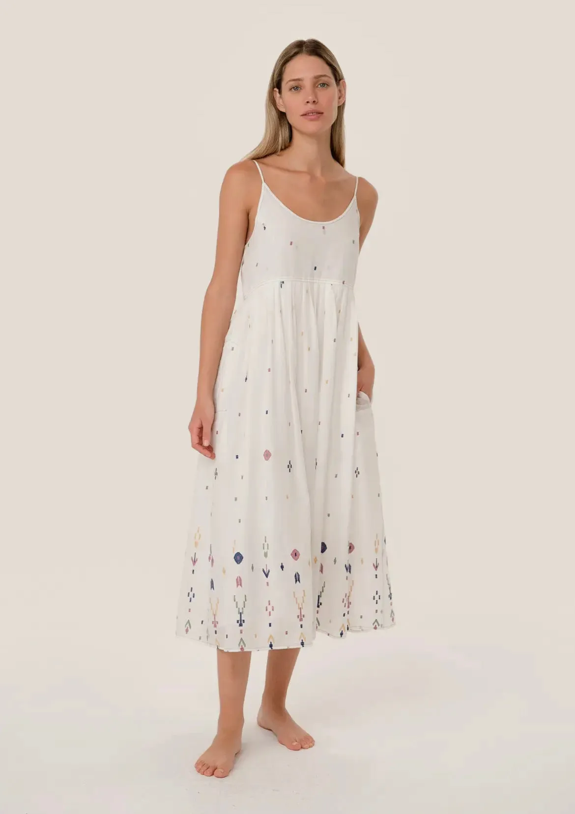 The Poppy - Embroidered Empire Waist Midi Dress