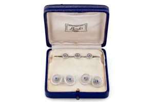 Tuxedo Set - Art Deco Etched Crystal, Sapphire & 14K Gold