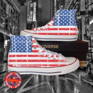 USA Distressed Flag All Star Converse Unisex Hi Tops