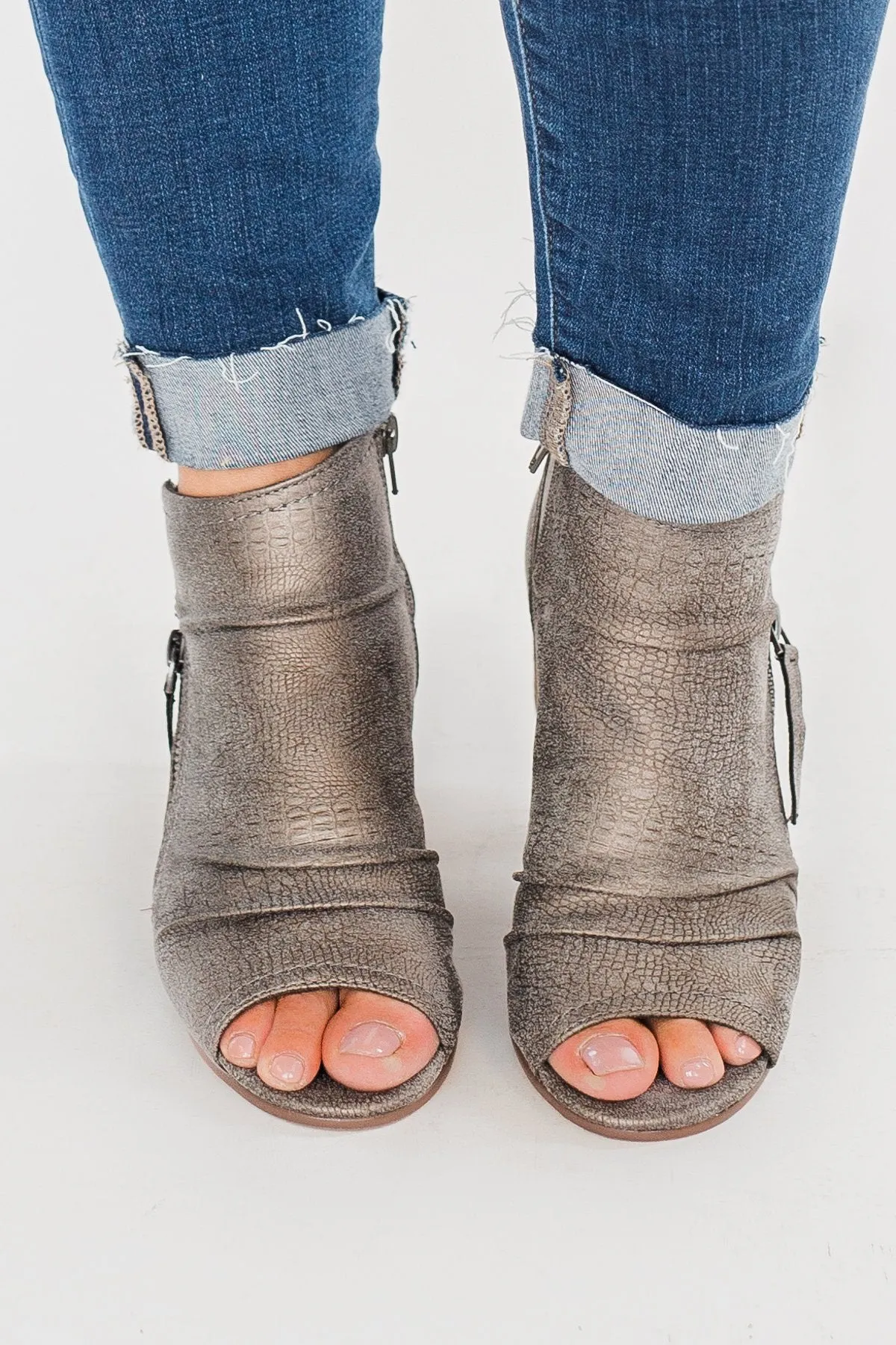 Very G Wonderlust Peep Toe Booties- Grey