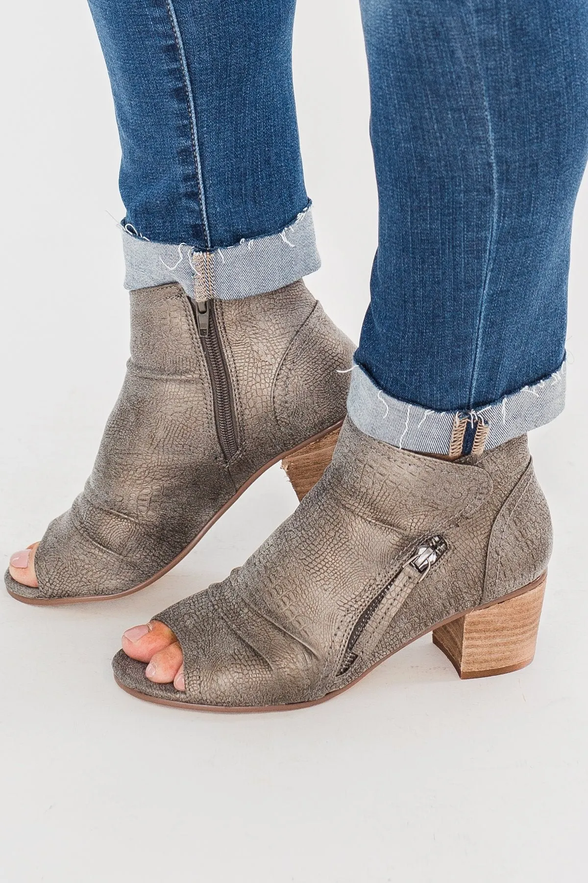 Very G Wonderlust Peep Toe Booties- Grey
