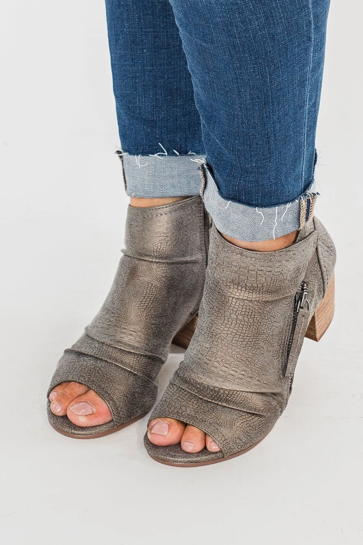 Very G Wonderlust Peep Toe Booties- Grey