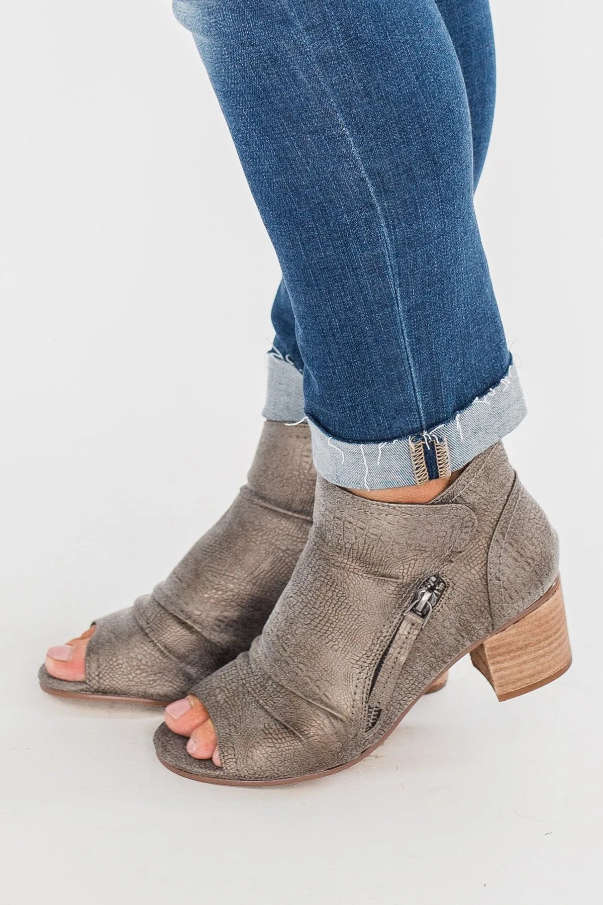 Very G Wonderlust Peep Toe Booties- Grey