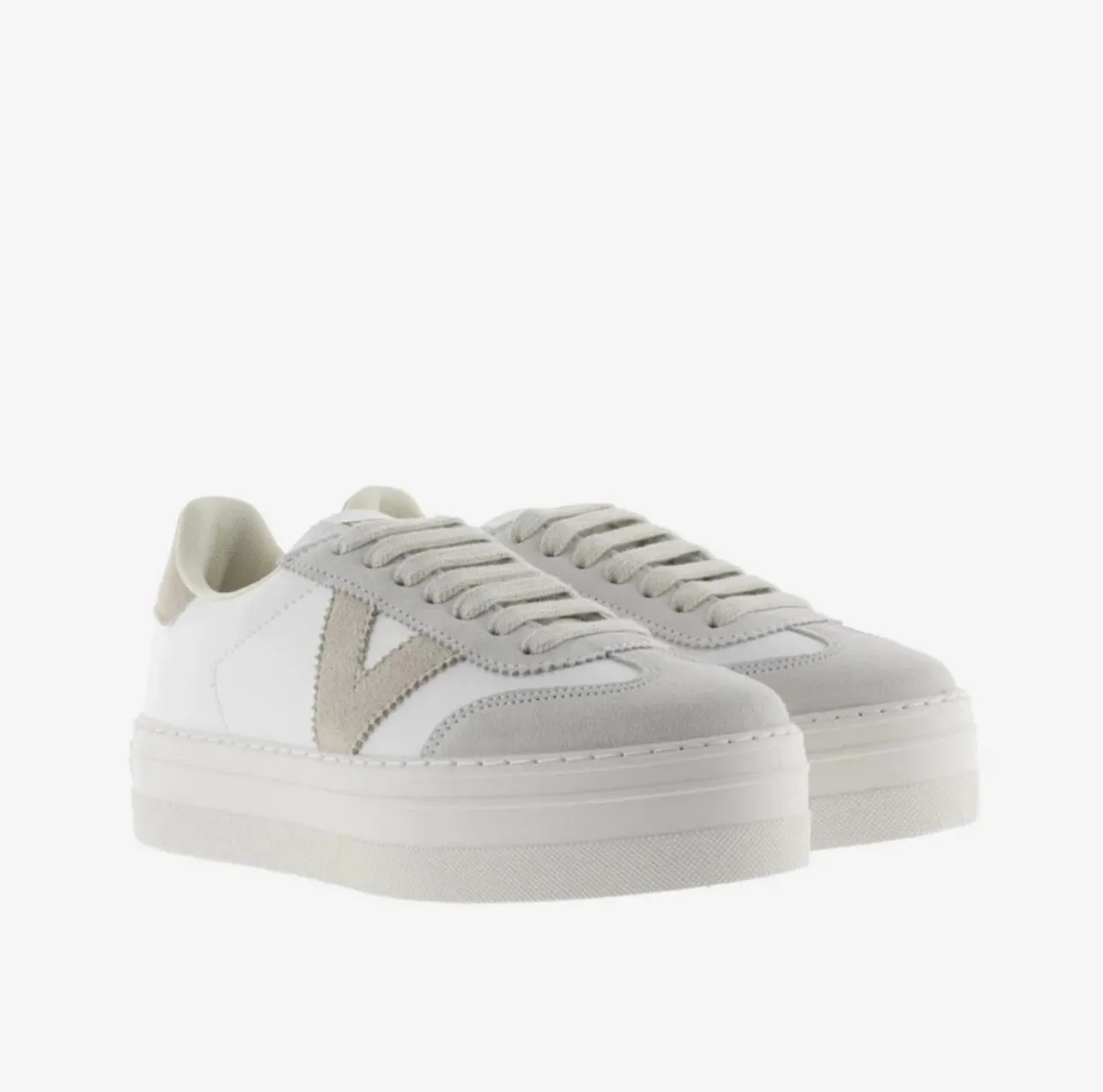 Victoria - 1092173 White & Beige Platform Trainer