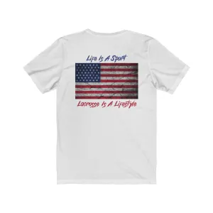 Vintage American Flag Lacrosse 2-Sided Short Sleeve Tee