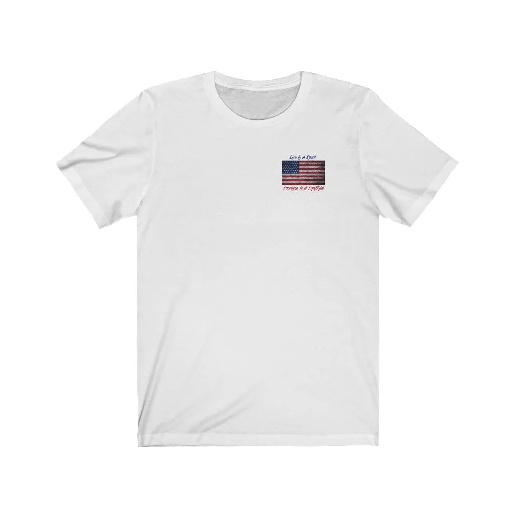 Vintage American Flag Lacrosse 2-Sided Short Sleeve Tee