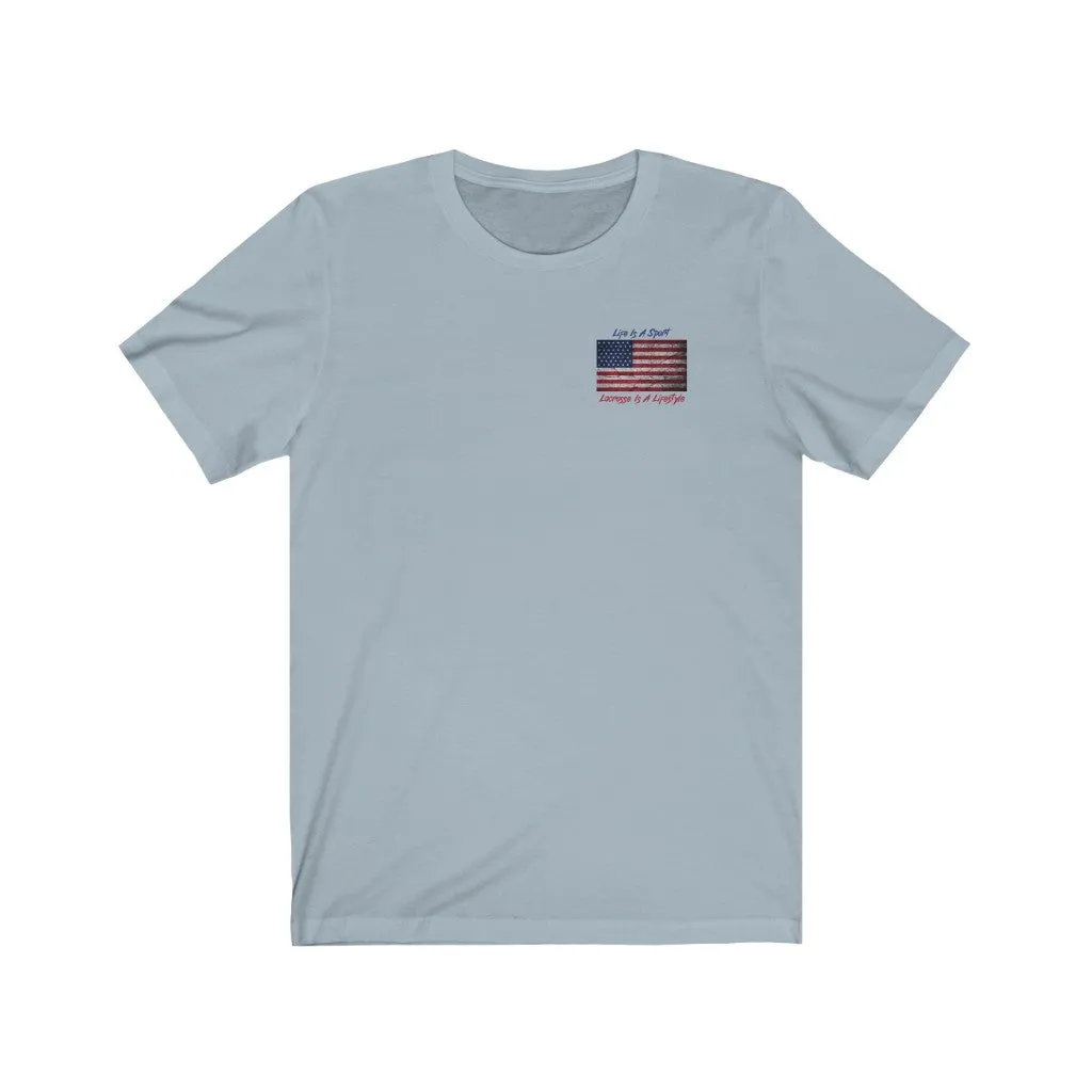 Vintage American Flag Lacrosse 2-Sided Short Sleeve Tee