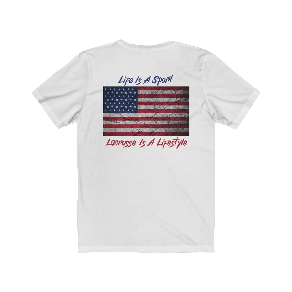 Vintage American Flag Lacrosse 2-Sided Short Sleeve Tee