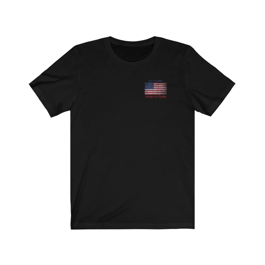 Vintage American Flag Lacrosse 2-Sided Short Sleeve Tee