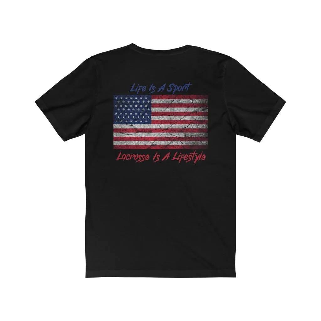 Vintage American Flag Lacrosse 2-Sided Short Sleeve Tee
