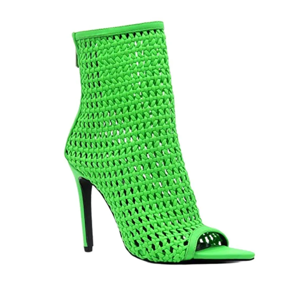 Weave Pointed Peep Toe Booties