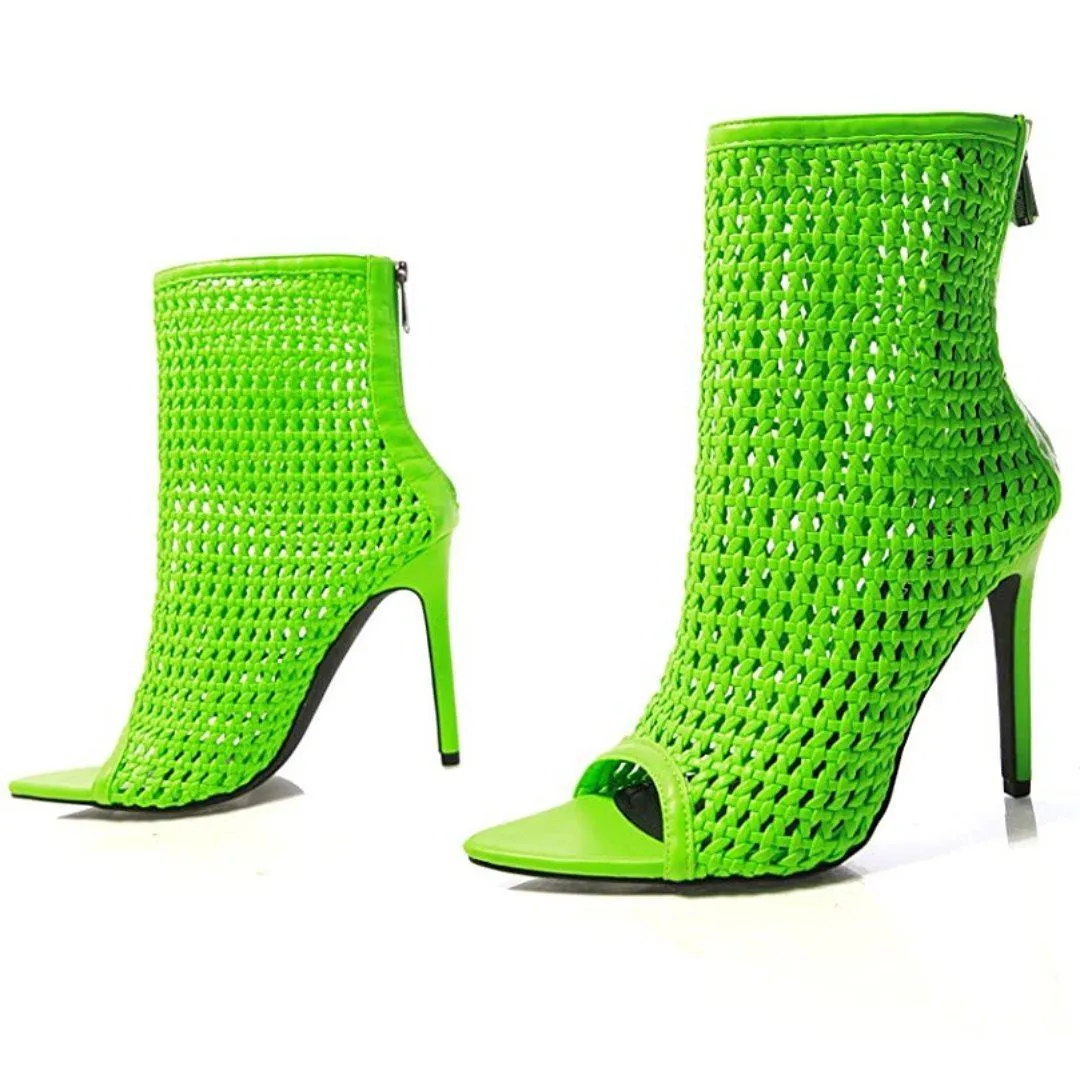 Weave Pointed Peep Toe Booties