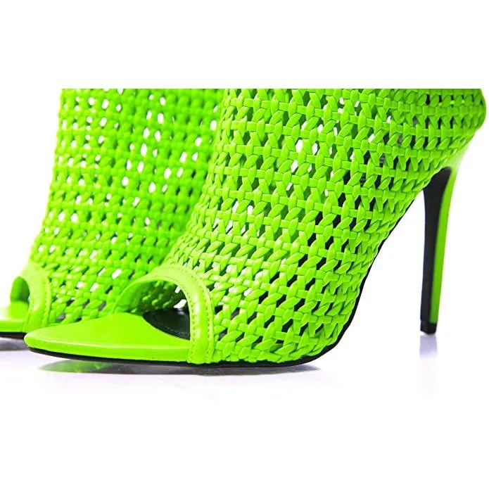 Weave Pointed Peep Toe Booties