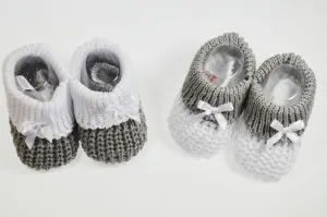White & Grey Knitted Booties