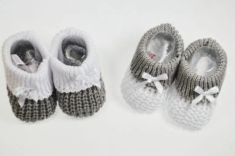 White & Grey Knitted Booties