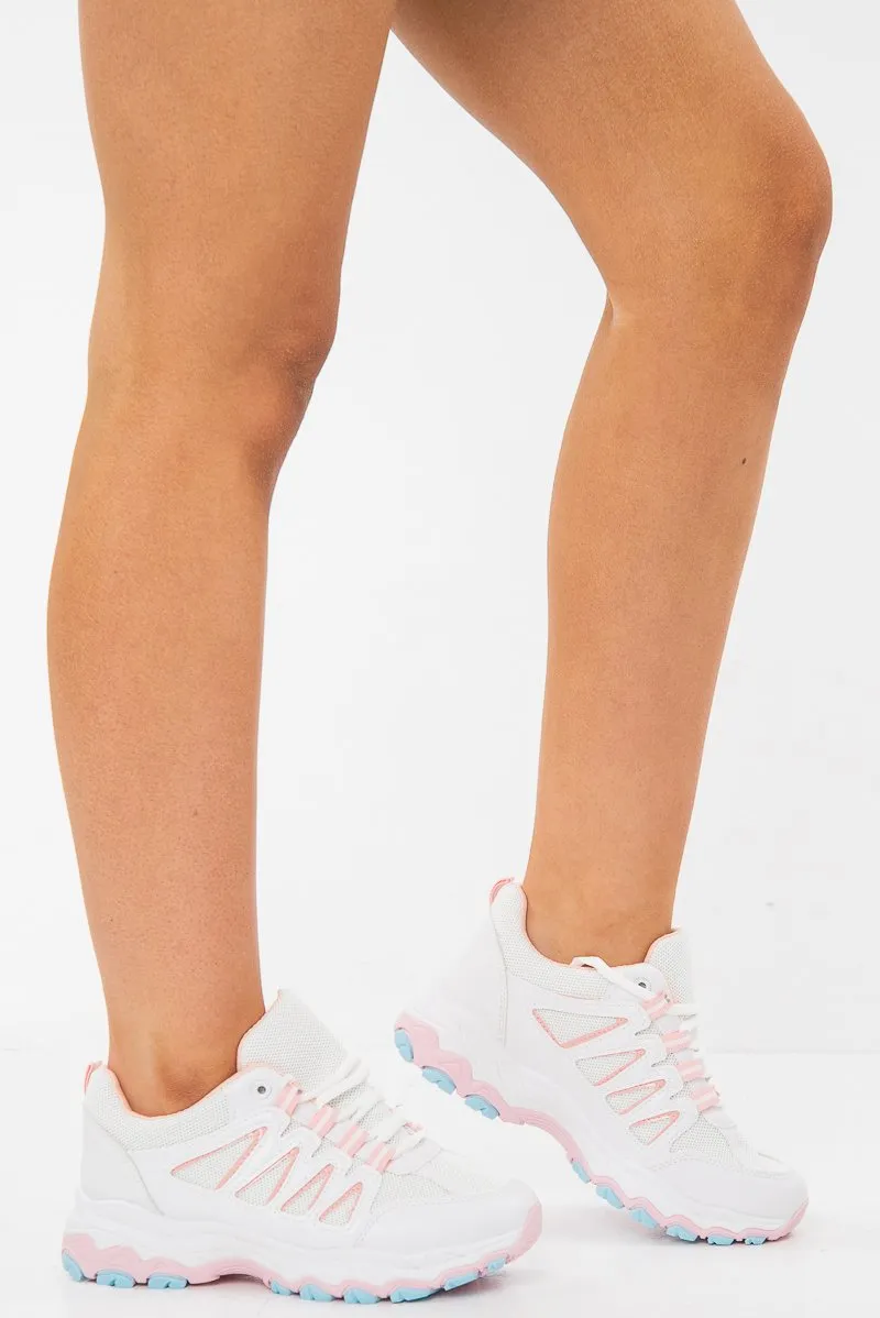 White and Baby Pink Chunky Trainers - Yasmine