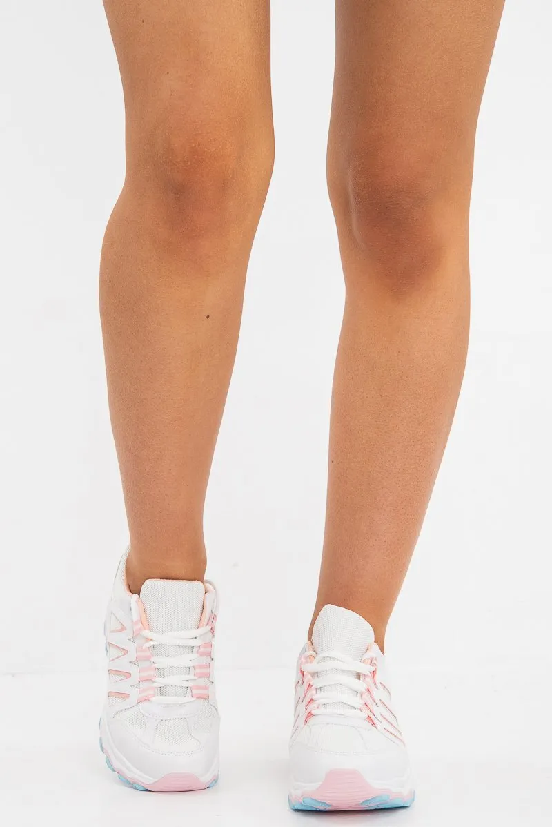White and Baby Pink Chunky Trainers - Yasmine