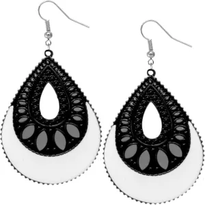White Black Open Teardrop Earrings