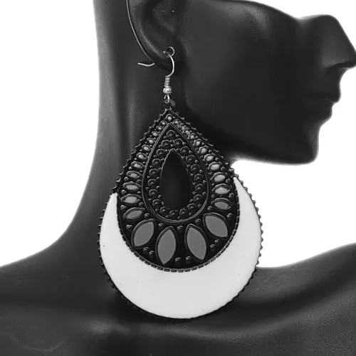 White Black Open Teardrop Earrings
