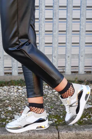 White Black Silver Mesh Trainers - Skyy