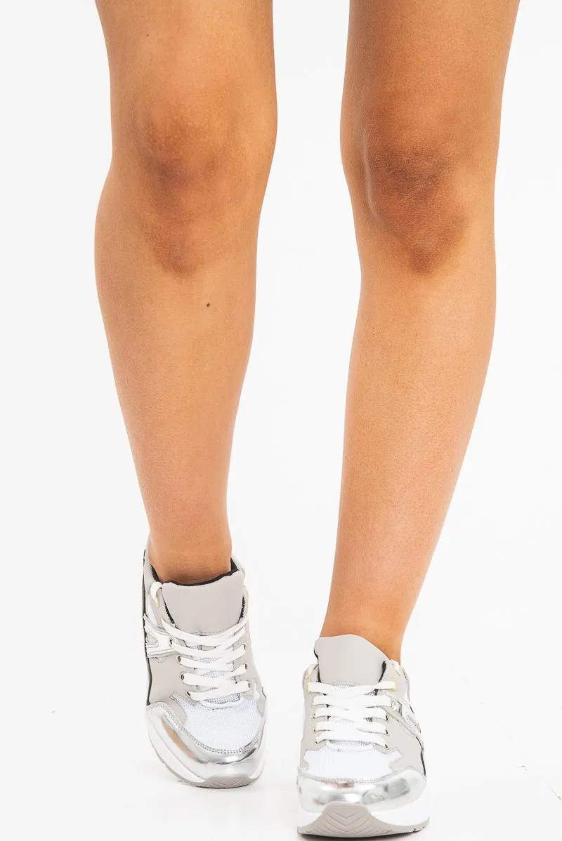White Black Silver Mesh Trainers - Skyy