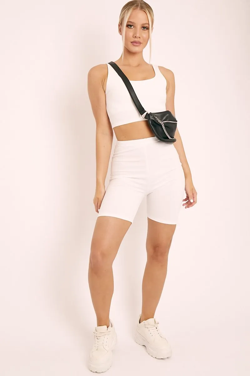 White Crop Top and Cycling Shorts Co-ord Set - Frankie