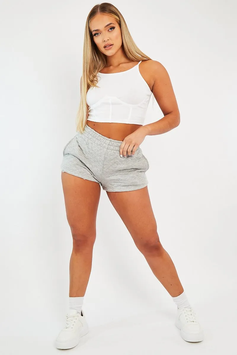 White Ribbed Corset Racer Crop Top - Frida