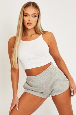 White Ribbed Corset Racer Crop Top - Frida