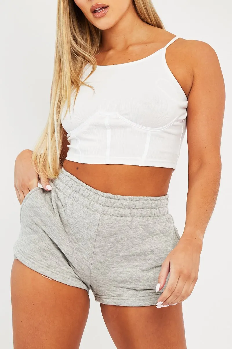 White Ribbed Corset Racer Crop Top - Frida