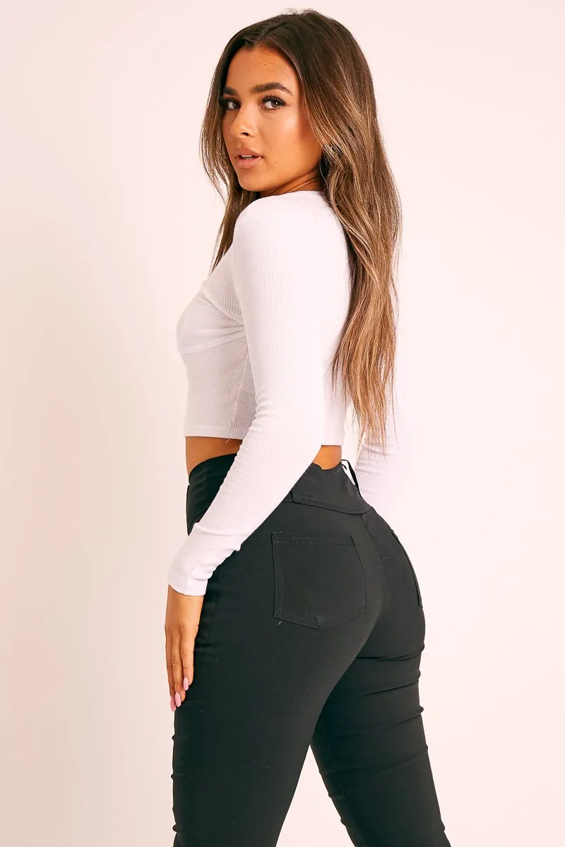 White Ribbed Corset Under Bust Crop Top - Kalena