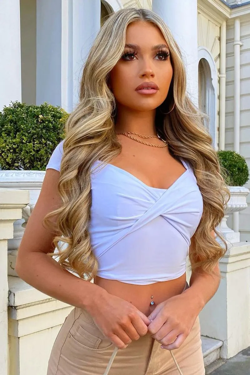 White Slinky Twist Front Crop Top - Diane