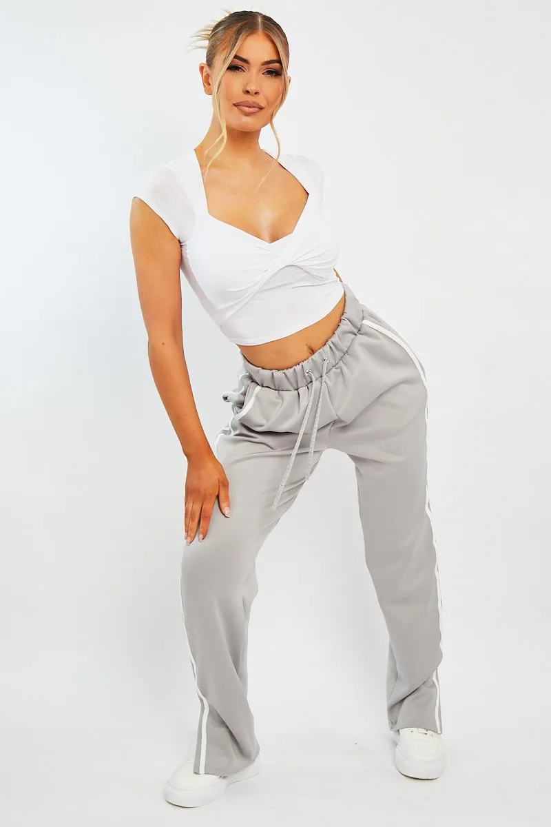 White Slinky Twist Front Crop Top - Diane