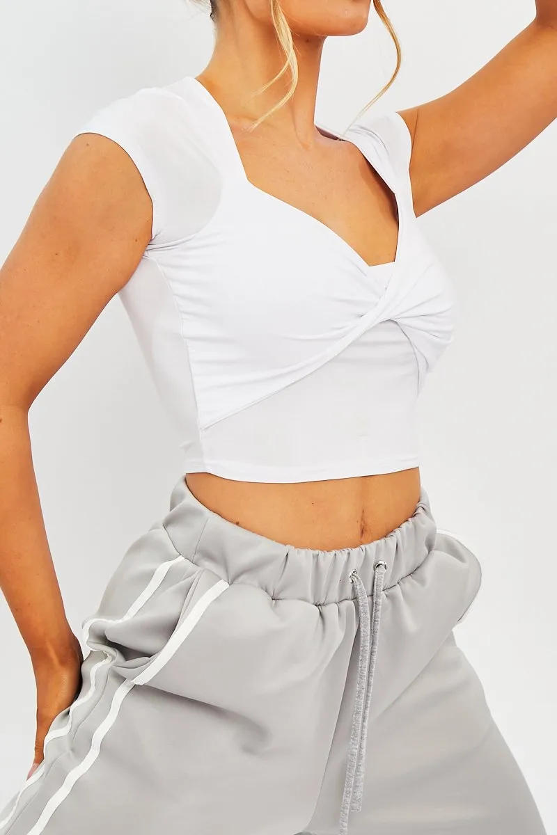 White Slinky Twist Front Crop Top - Diane
