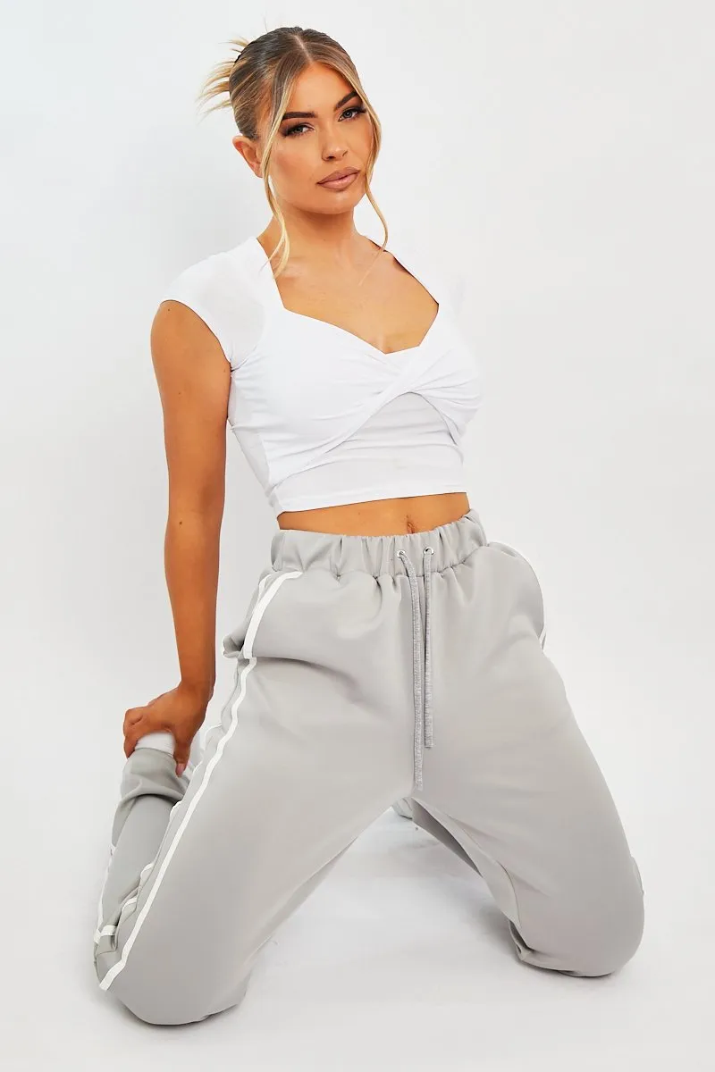 White Slinky Twist Front Crop Top - Diane