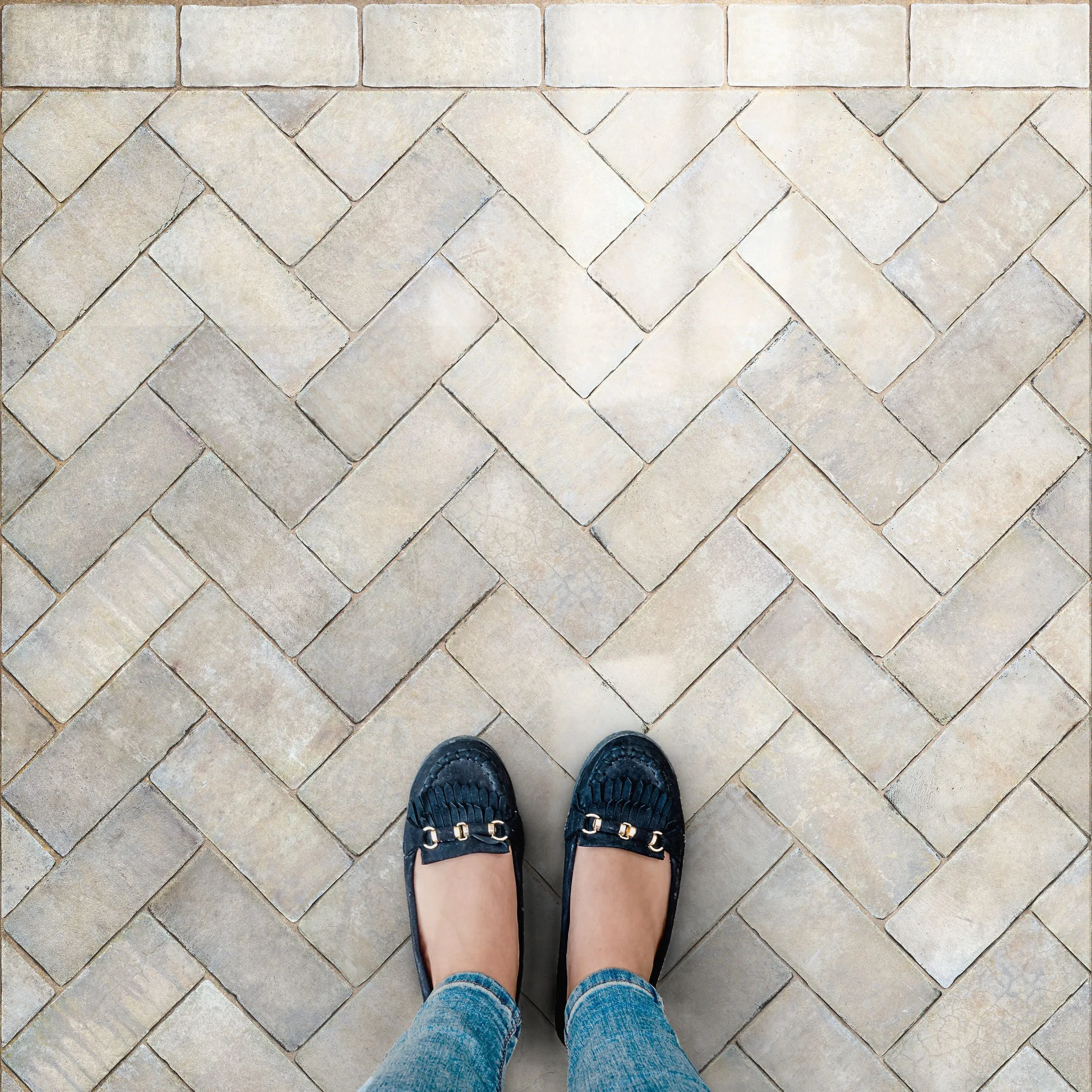 Williamsburg Brick Herringbone "Grand Illumination" Vinyl Floorcloth - Spicher & Co.