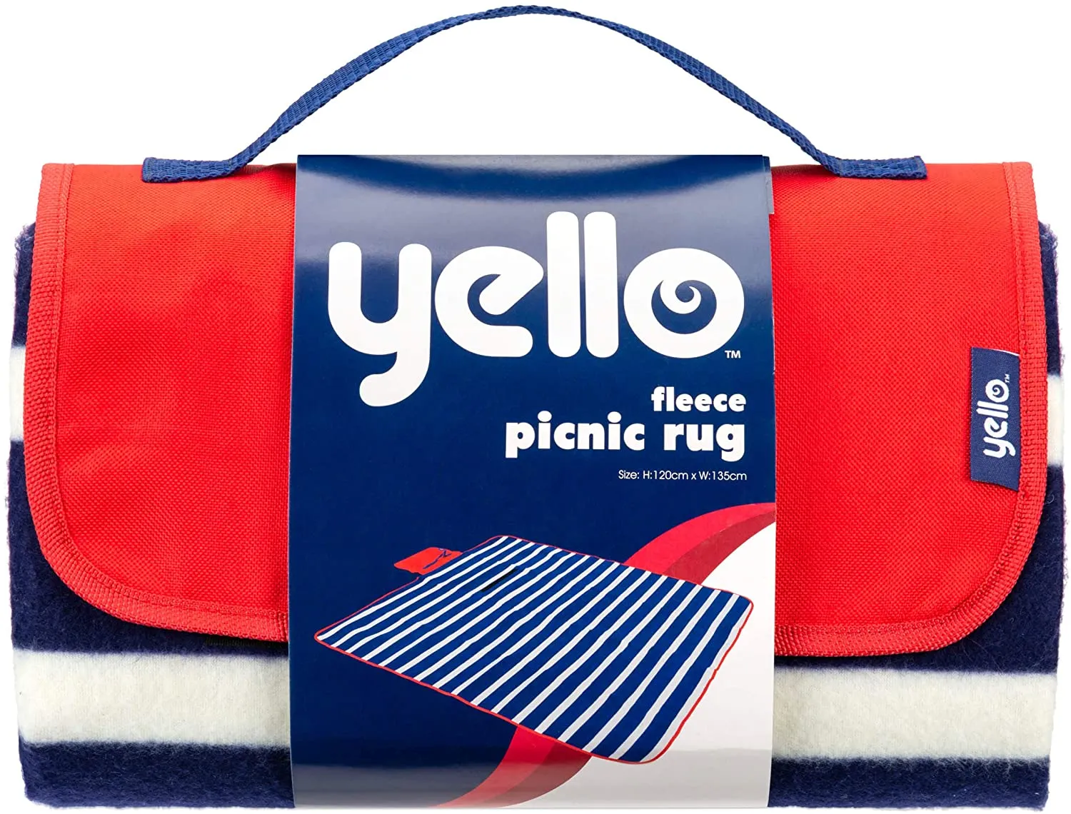 Yello Fleece Outdoor Picnic Rug - Blue Stripe